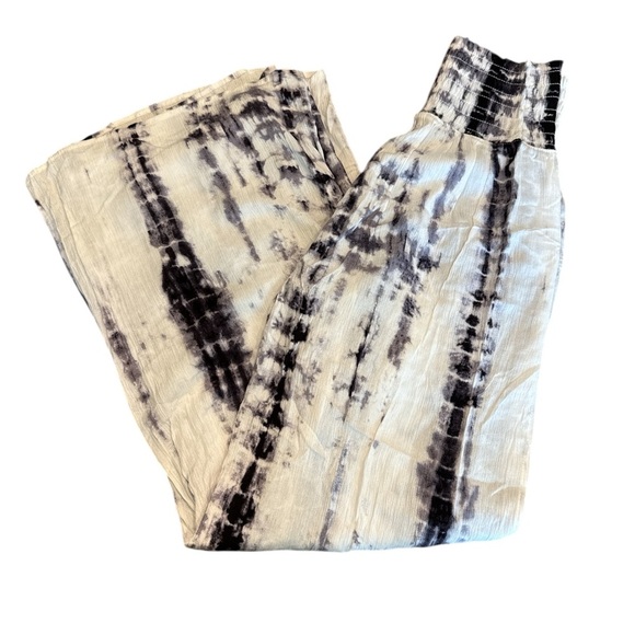 REWASH BRAND Linen White Blue Tie Dye High Rise Wide Leg Pant Large - Picture 7 of 7